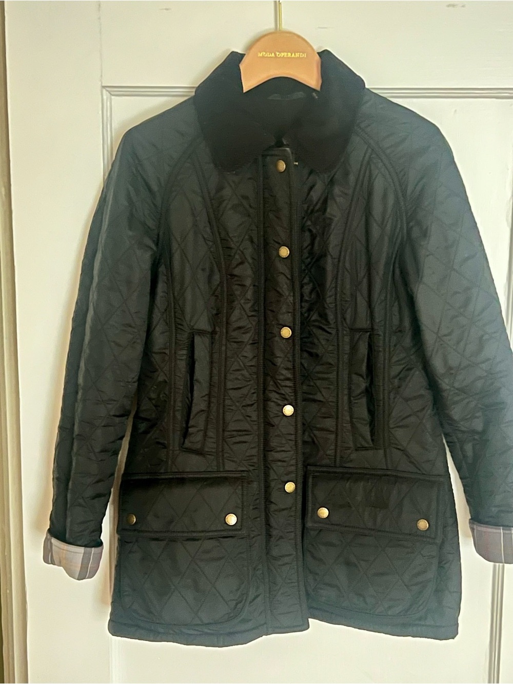 Barbour Black Beadnell Quilted Jacket with Cord Collar